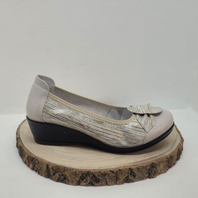 Ballerine compensé or avec imprimé rayé et flot Infini