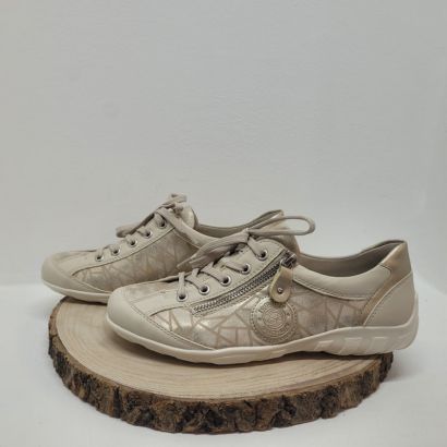 Basket beige avec imprimé et patch zip et lacet Remonte 