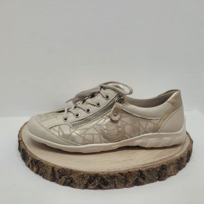 Basket beige avec imprimé et patch zip et lacet Remonte 