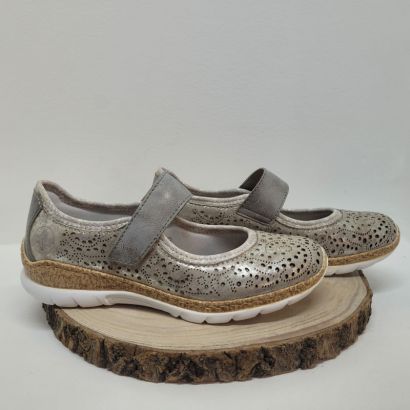 Ballerine à bride grise et un velcro Rieker