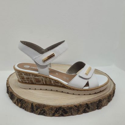 Nu-pied blanc compensé avec 2 velcro et plaque d'or sur les velcros Remonte 