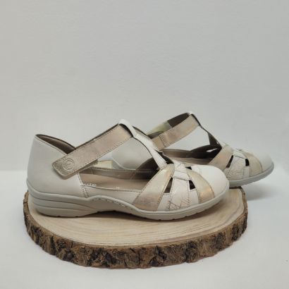 Sandale blanche et beige avec 1 velcro Remonte 