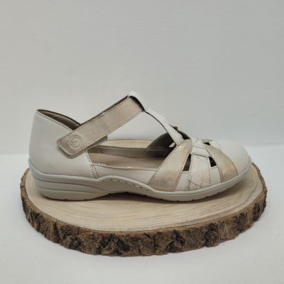 Sandale blanche et beige avec 1 velcro Remonte 