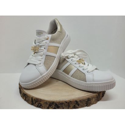 basket blanche et or libellule sur lacet bande or remonte