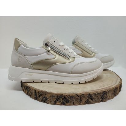 Basket plate souple blanche avec une bande doré REMONTE