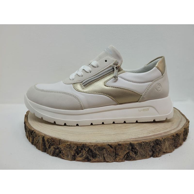 Basket plate souple blanche avec une bande doré REMONTE