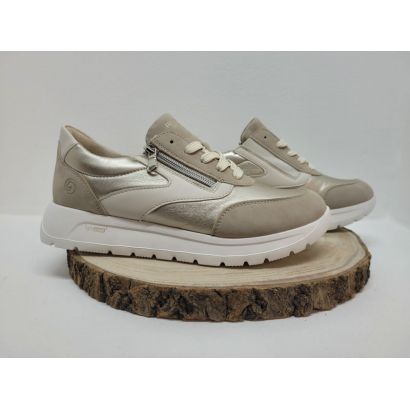 basket beige bande blanche zip semelle épaisse remonte