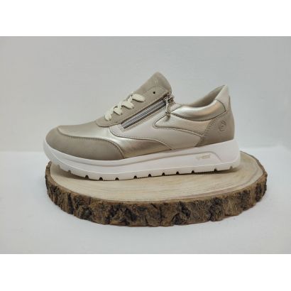 basket beige bande blanche zip semelle épaisse remonte