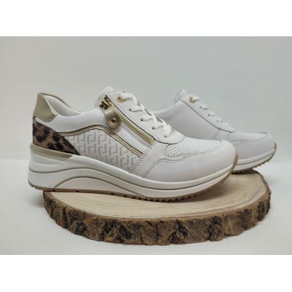 basket compensée blanche avec arrière léopard remonte