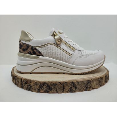 basket compensée blanche avec arrière léopard remonte