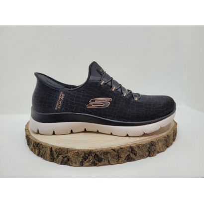 Basket noire mesh avec logo rose lacet élastique Skechers