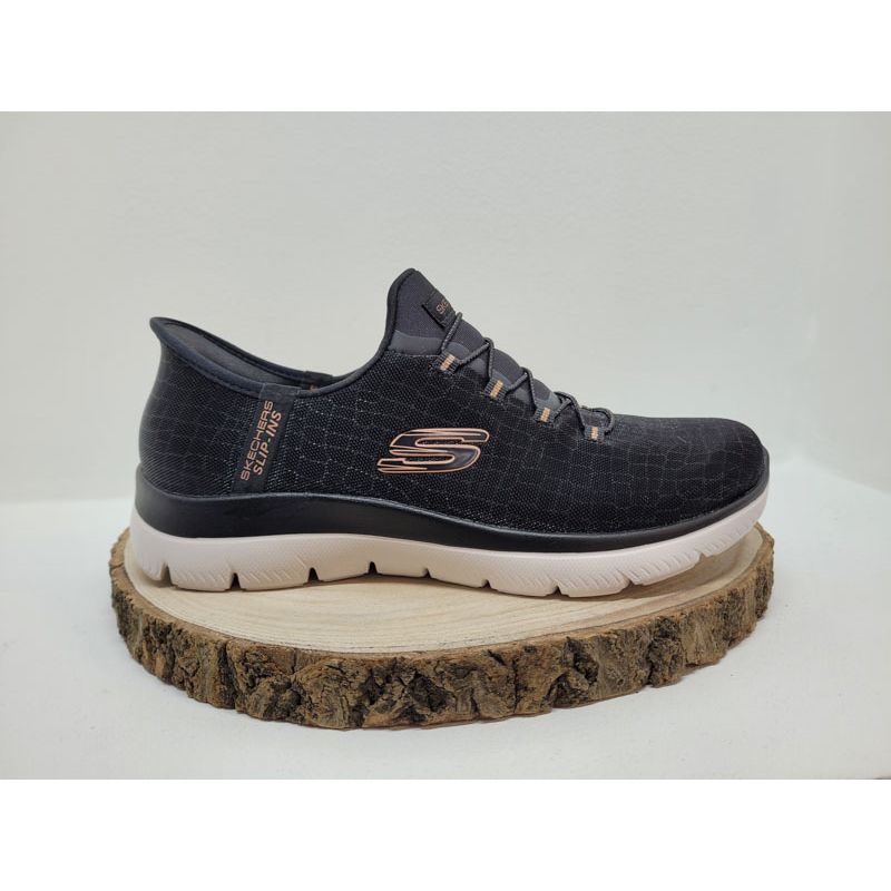 Basket noire mesh avec logo rose lacet élastique Skechers