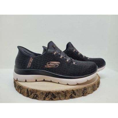 Basket noire mesh avec logo rose lacet élastique Skechers