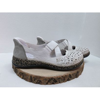 Sandale fermé blanche imprimé perforé avec élastique semelle moucheté Rieker