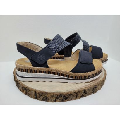 Nu-pied bleu 2 velcros petit compensé semelle blanche et liège fantaisie Rieker