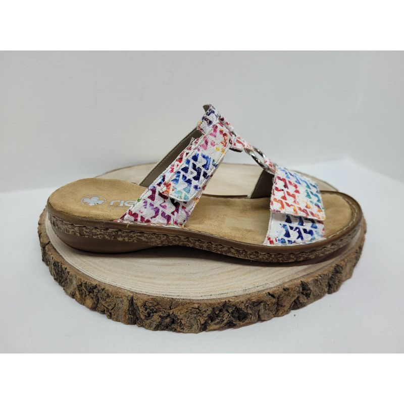 Mule multicolore avec 2 velcros avec anneau Rieker