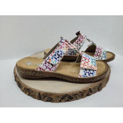 Mule multicolore avec 2 velcros avec anneau Rieker