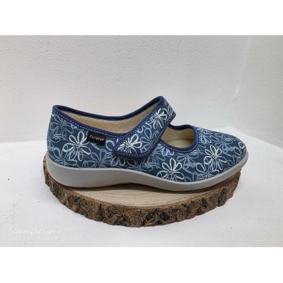 Ballerine avec un velcro bleu clair avec fleurs Fargeot