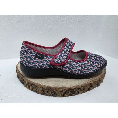 Ballerine avec un velcro bleu et bordeau avec motif Fargeot