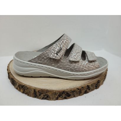 Mule plate 3 velcros imprimée or rosé Stuppy