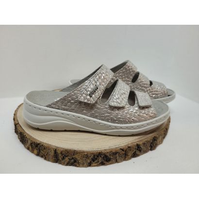 Mule plate 3 velcros imprimée or rosé Stuppy