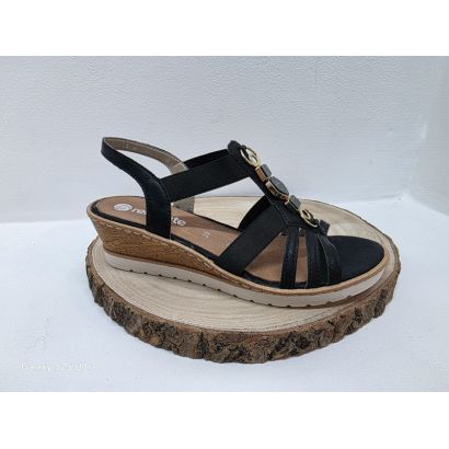 Nu-pied noir compensé élastique avec décoration sur le dessus Remonte 