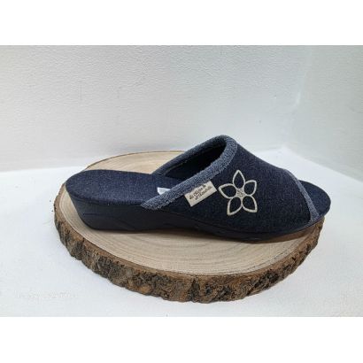 Mule bleu foncé compensé avec motif fleur Maison de l'espadrille