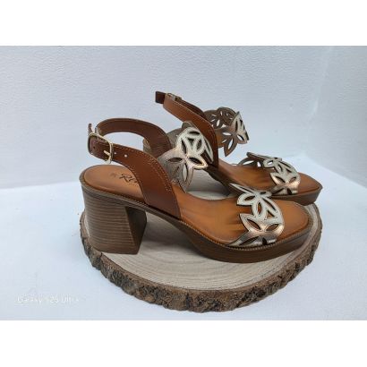 Nu-pieds a talon marron et doré Arima 