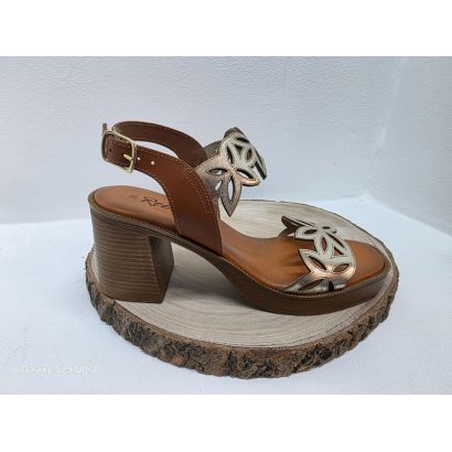 Nu-pieds a talon marron et doré Arima 