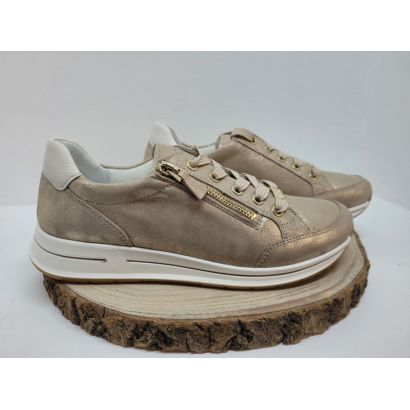 Basket doré plate avec zip renfort blanc Ara