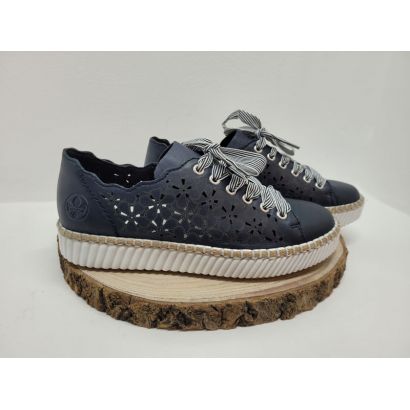 Basket plate noire perforé avec lacets rayé Rieker