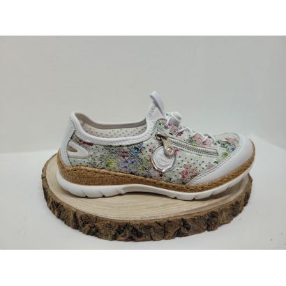 Basket Blanche et multicolore perforé semelle mémoire de forme zip Rieker
