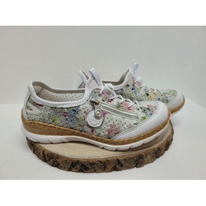 Basket Blanche et multicolore perforé semelle mémoire de forme zip Rieker