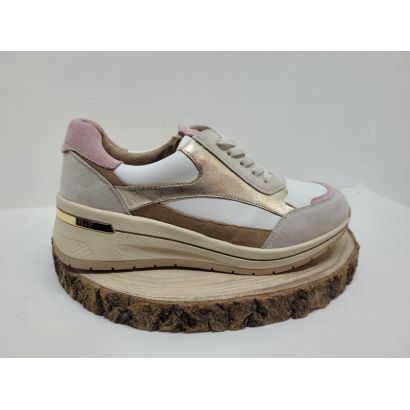 Basket compensé blanche et dorée avec zip lacet élastique Caprice