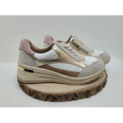Basket compensé blanche et dorée avec zip lacet élastique Caprice