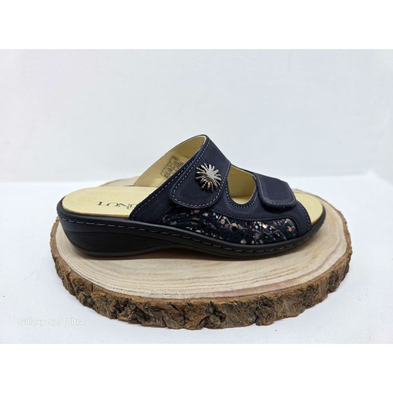 Mule bleu marine 2 velcros avec stretch Longo