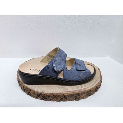 Mule bleu 2 velcros avec imprimé argent Longo