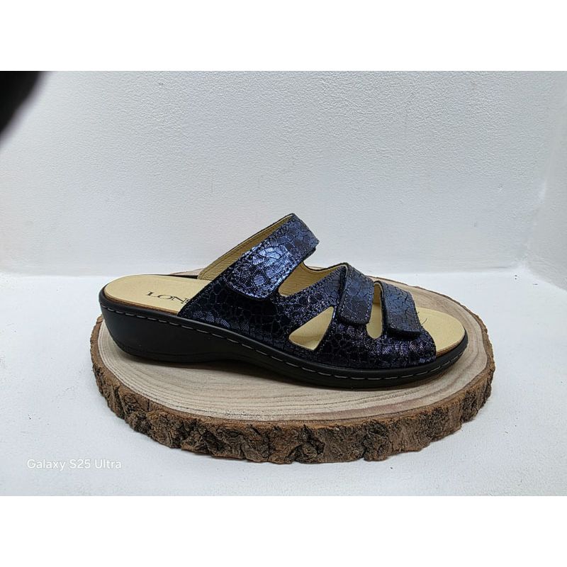 Mule 3 velcros bleu croco Longo