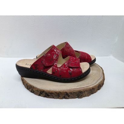 Mule 2 velcros rouge et imprimée Longo