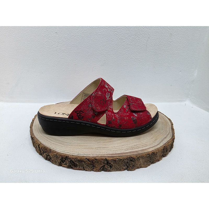 Mule 2 velcros rouge et imprimée Longo