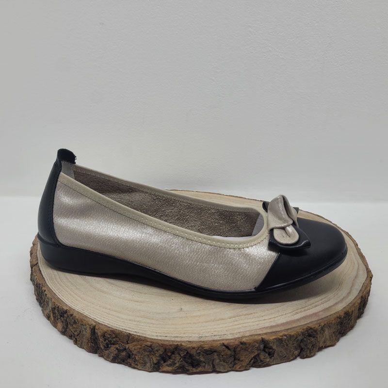 Ballerine plate or et noir avec flot Infini