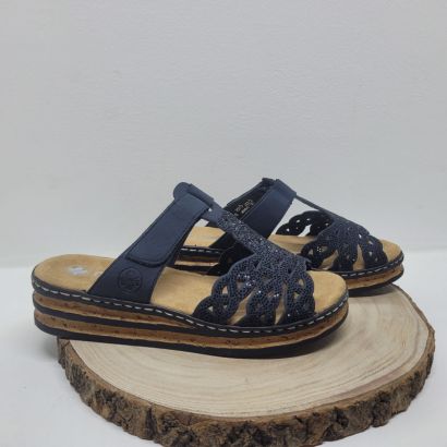 mûle plate marine avec strasses 1 velcro Rieker