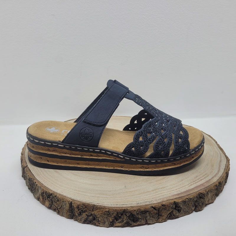 mûle plate marine avec strasses 1 velcro Rieker