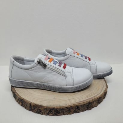 Chaussures plates blanche avec zip et élastique multicolore Andrea Conti