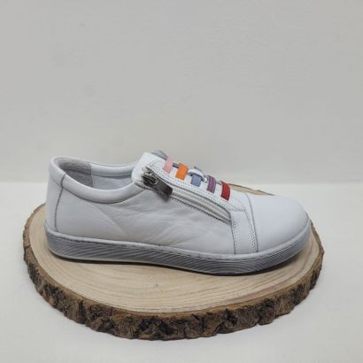 Chaussures plates blanche avec zip et élastique multicolore Andrea Conti