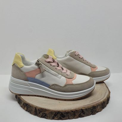 Basket blanche compensée avec bandes multicolore Ara
