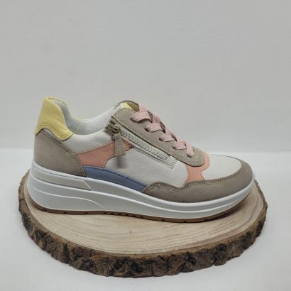 Basket blanche compensée avec bandes multicolore Ara