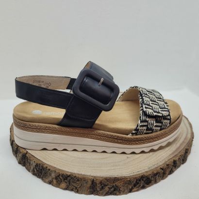 Nu- pied compensée noir deux velcros boucle noire velcro blanc et noir semelle blanche Remonte 