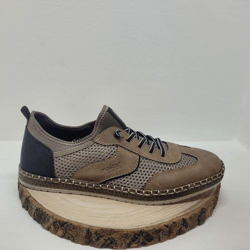 Basket plate taupe et noir avec lacets élastiques Rieker