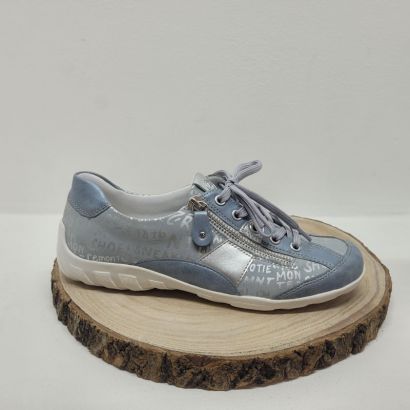 Basket plate grise et bleue à lacets et tirette motifs écritures Remonte